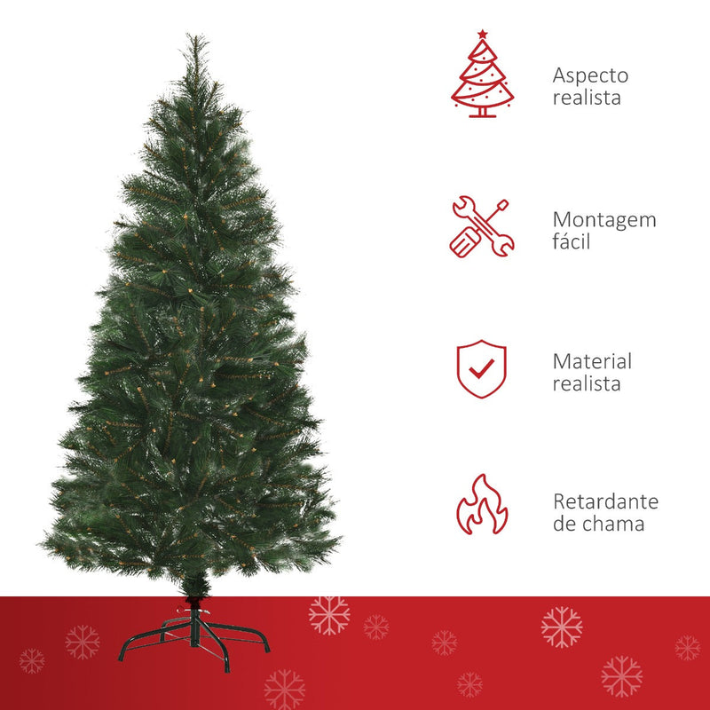 Árvore de Natal 150cm Artificial com 219 Agulhas de Pinheiro de PVC Ignífugo Base Dobrável e Suporte de Aço Montagem Rápida Decoração de Natal para Interiores Verde