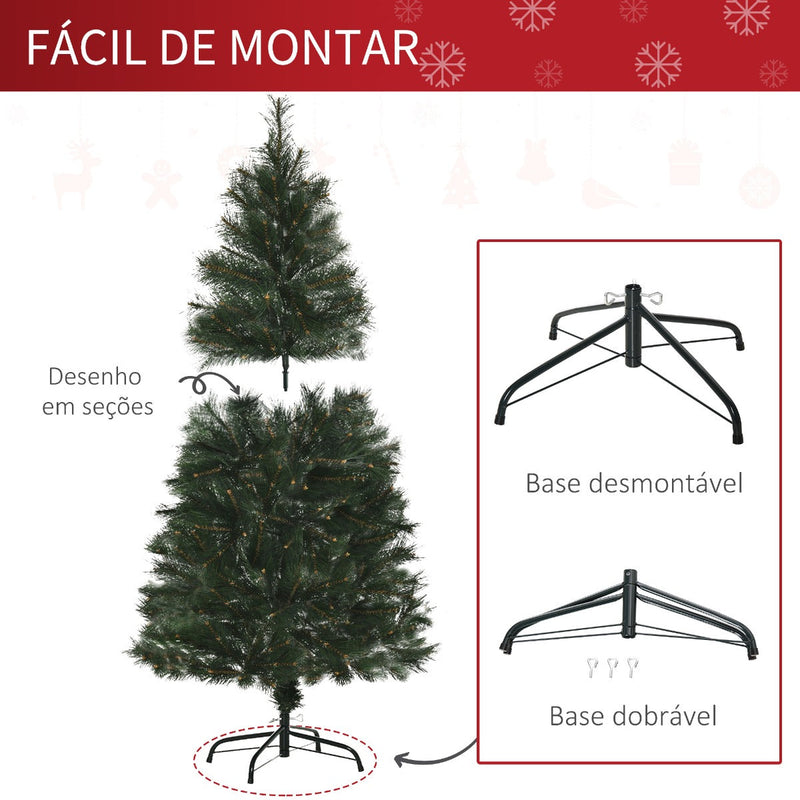 Árvore de Natal 150cm Artificial com 219 Agulhas de Pinheiro de PVC Ignífugo Base Dobrável e Suporte de Aço Montagem Rápida Decoração de Natal para Interiores Verde