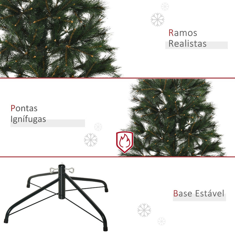 Árvore de Natal 150cm Artificial com 219 Agulhas de Pinheiro de PVC Ignífugo Base Dobrável e Suporte de Aço Montagem Rápida Decoração de Natal para Interiores Verde