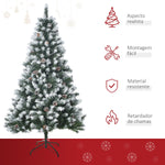 Árvore de Natal Artificial 150cm com 676 Ramas e 41 Pinhas Folhas de PVC com Efeito de Neve Base Dobrável e Suporte Metálico para Interiores Verde