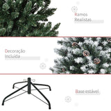 Árvore de Natal Artificial 150cm com 676 Ramas e 41 Pinhas Folhas de PVC com Efeito de Neve Base Dobrável e Suporte Metálico para Interiores Verde