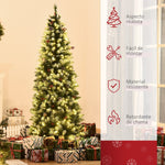 Árvore de Natal Nevada Artificial 180cm com 300 Luzes LED Branco Quente 618 Ramos Ignífugos de PVC Decorações Incluidadas e Base Dobrável Ø65x180cm Verde