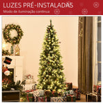 Árvore de Natal Nevada Artificial 180cm com 300 Luzes LED Branco Quente 618 Ramos Ignífugos de PVC Decorações Incluidadas e Base Dobrável Ø65x180cm Verde