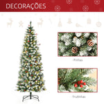 Árvore de Natal Nevada Artificial 180cm com 300 Luzes LED Branco Quente 618 Ramos Ignífugos de PVC Decorações Incluidadas e Base Dobrável Ø65x180cm Verde