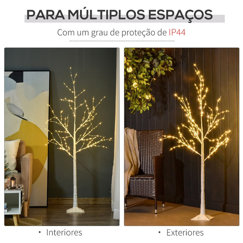 Árvore de Bétula 150cm de Altura com 210 Luzes LED em Branco Quente Ramos Flexíveis e Base para Decoração de Festas Aniversários Casamentos 20x20x150cm Branco