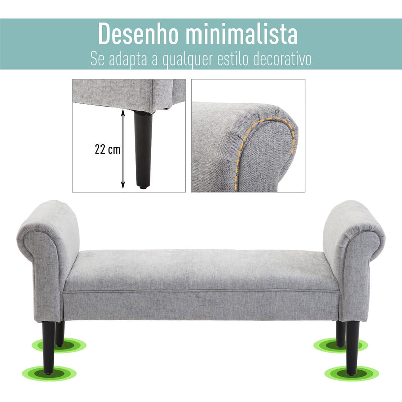 Banco de Pé de Cama Banco com Assento Acolchoado e Pés de Madeira para Dormitório Entrada 132x45,5x58cm Cinza