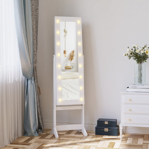 Guarda-Joias de Pé, com Espelho, Armário para Joias 16 Luzes LED Reclinável 36x30x136cm Branco