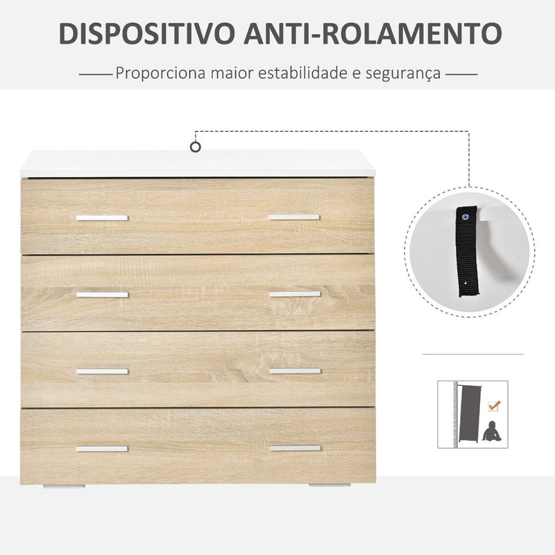 Cómoda com 4 Gavetas Cómoda Auxiliar de Armazenamento Moderna para Dormitório Corredor Sala de Estar 76x35x72cm Carvalho e Branco