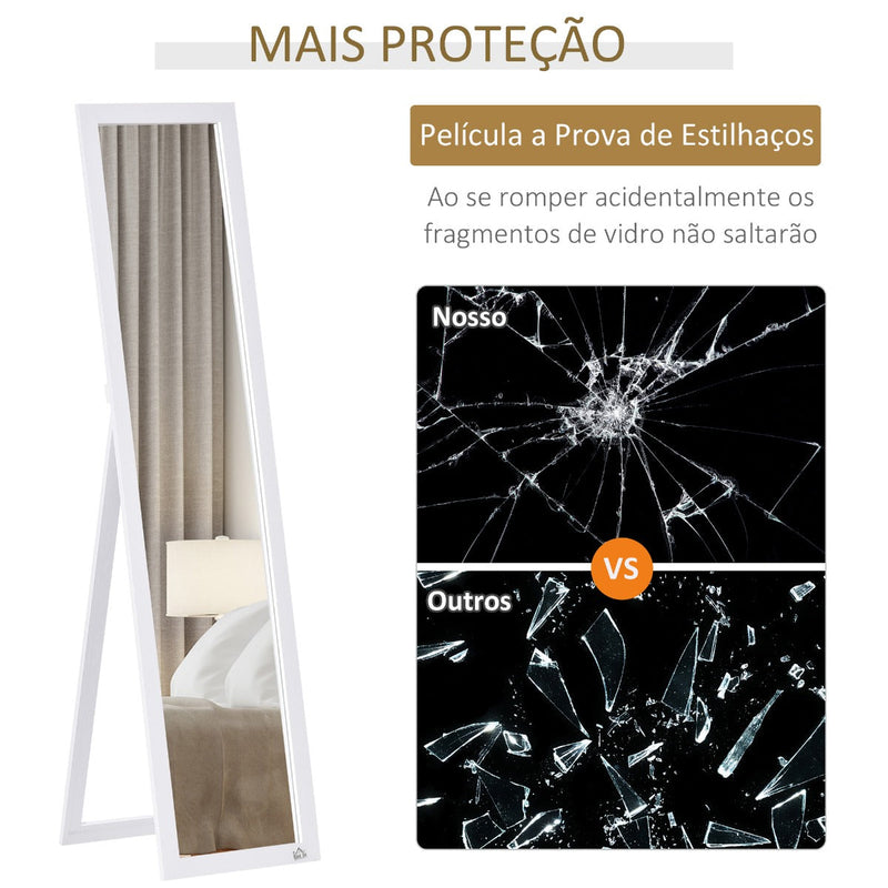 Espelho de pé de Corpo Inteiro Retangular Espelho de Parede com 2 Formas de Uso para Dormitórios Sala de Estar Corredor 37x48x152cm Branco