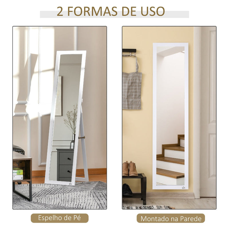 Espelho de pé de Corpo Inteiro Retangular Espelho de Parede com 2 Formas de Uso para Dormitórios Sala de Estar Corredor 37x48x152cm Branco