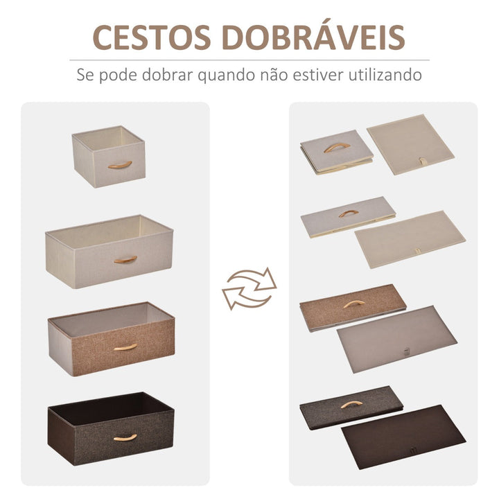 Cómoda de Tecido com 5 Cestos Removíveis e Dobráveis Base Elevada Móvel de Armazenamento para Dormitório Sala de Estar 58x29x99cm Multicor