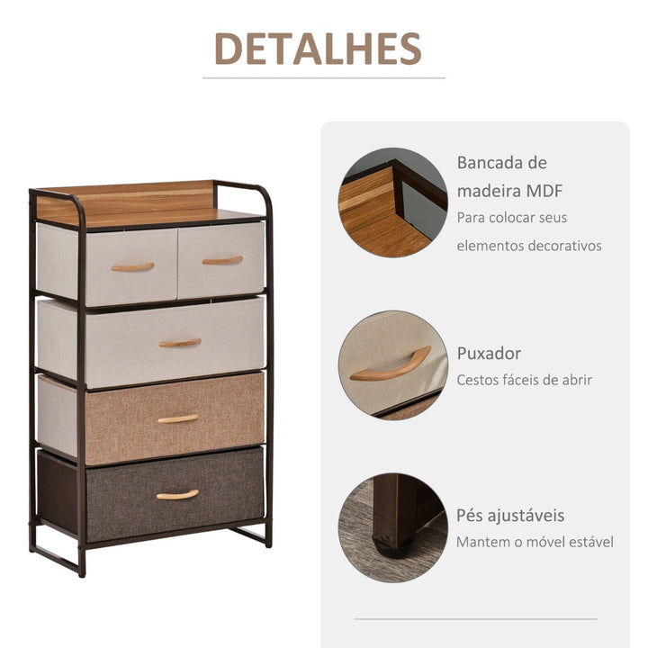 Cómoda de Tecido com 5 Cestos Removíveis e Dobráveis Base Elevada Móvel de Armazenamento para Dormitório Sala de Estar 58x29x99cm Multicor