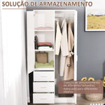 Armário Roupeiro de 2 Portas com Espelho 3 Gavetas Prateleiras Ajustáveis e Barra para Pendurar Incluida Roupeiro para Dormitório 80x50x180cm Branco