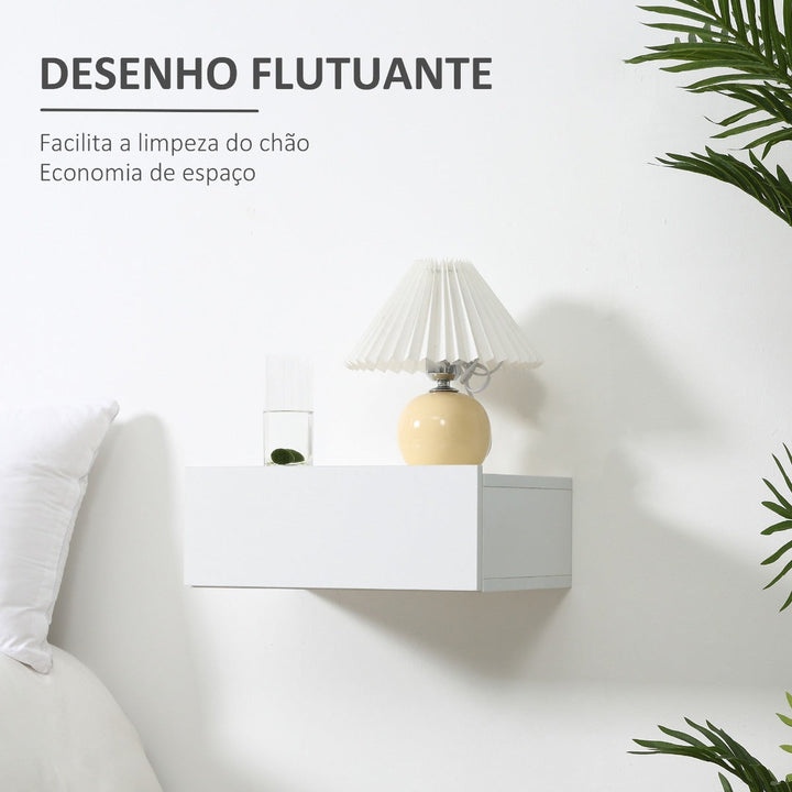 Conjunto de 2 Mesas de Cabeceira com 1 Gaveta Desenho Montado na Parede Estilo Moderno para Dormitório 40x30x15cm Branco