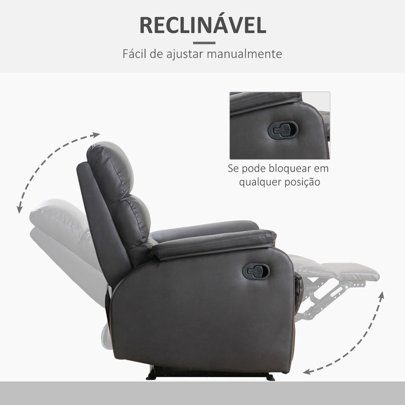 Poltrona Relax Reclinável Manualmente Estofada em PU com Apoio para os Pés Retrátil Assento e Encosto Acolchoados para Sala de Estar Escritório Dormitório 75x92x99cm Marrom