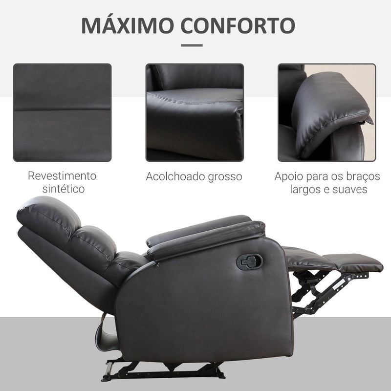 Poltrona Relax Reclinável Manualmente Estofada em PU com Apoio para os Pés Retrátil Assento e Encosto Acolchoados para Sala de Estar Escritório Dormitório 75x92x99cm Marrom