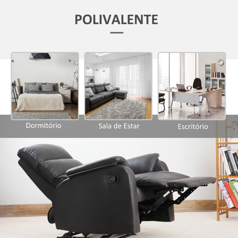 Poltrona Relax Reclinável Manualmente Estofada em PU com Apoio para os Pés Retrátil Assento e Encosto Acolchoados para Sala de Estar Escritório Dormitório 75x92x99cm Marrom