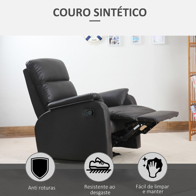 Poltrona Relax Reclinável Manualmente Estofada em PU com Apoio para os Pés Retrátil Assento e Encosto Acolchoados para Sala de Estar Escritório Dormitório 75x92x99cm Marrom