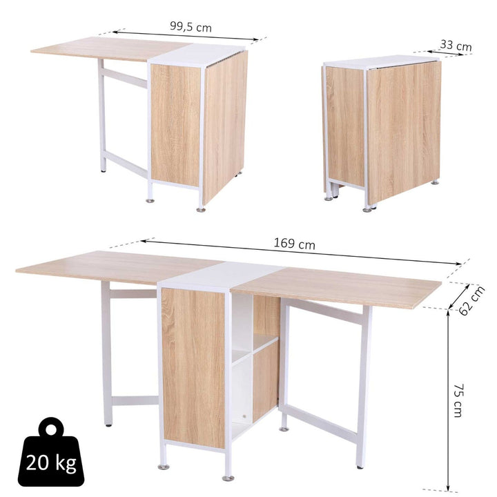 Mesa Dobrável com 4 Prateleiras para sala de Jantar Economiza Espaço 169x62x75 cm Madeira