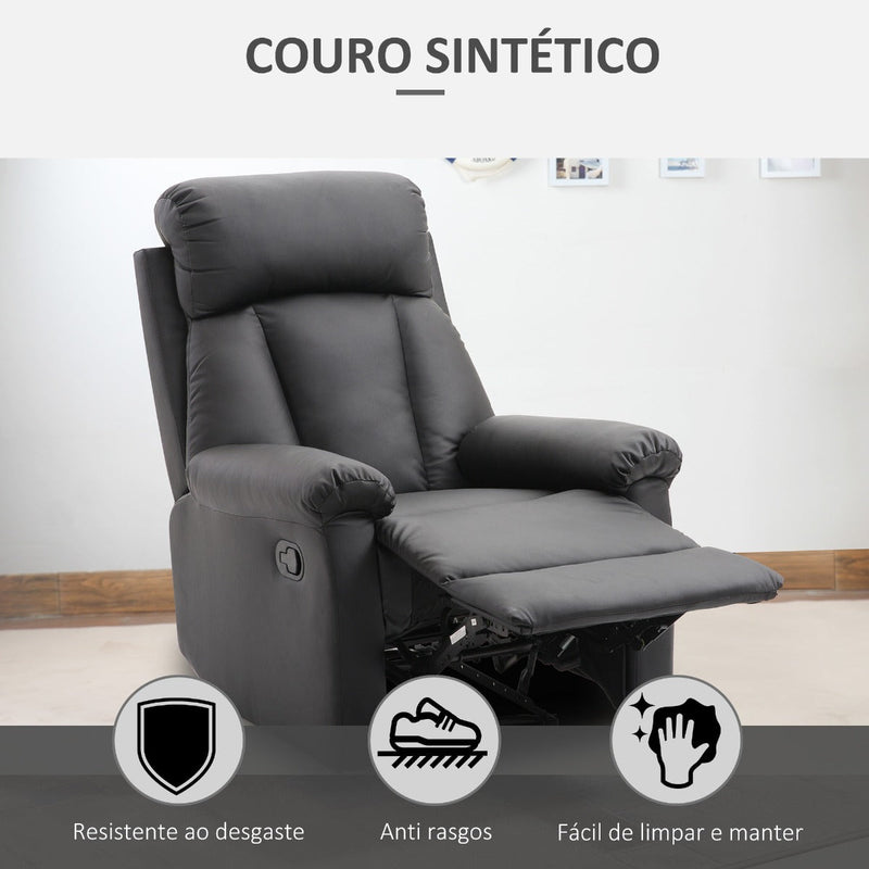 Poltrona Relax Reclinável Estofado em PU Poltrona de Sala de Estar com Apoio para os Pés Retrátil Encosto Alto Apoio para os Braços e Assento Acolchoado Grosso 80x97x107cm Preto