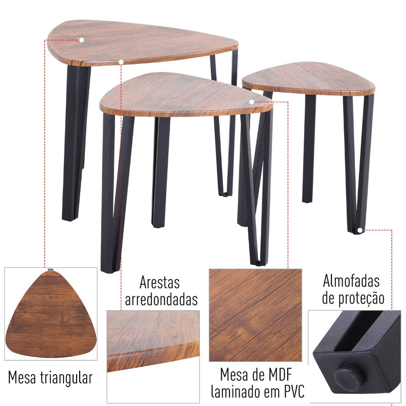 Conjunto de 3 Mesas de Café Nido Mesa de Café Moderna Mesa Auxiliar Mesas de Café para sala de estar 56x54.2x45.4 cm