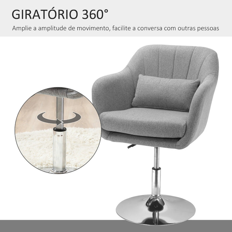 Cadeira de Escritório Giratória 360° Tamborete de Bar Cozinha Cabeleireiro com Encosto Envolvente Altura Ajustável Apoio para os Braços e Almofada 57x57x77,5-87cm Cinza