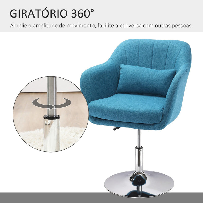 Cadeira de Escritório Giratória 360° Tamborete de Bar Cozinha Cabeleireiro com Encosto Envolvente Altura Ajustável Apoio para os Braços e Almofada 57x57x77,5-87cm Azul