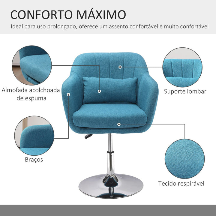 Cadeira de Escritório Giratória 360° Tamborete de Bar Cozinha Cabeleireiro com Encosto Envolvente Altura Ajustável Apoio para os Braços e Almofada 57x57x77,5-87cm Azul