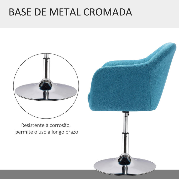Cadeira de Escritório Giratória 360° Tamborete de Bar Cozinha Cabeleireiro com Encosto Envolvente Altura Ajustável Apoio para os Braços e Almofada 57x57x77,5-87cm Azul