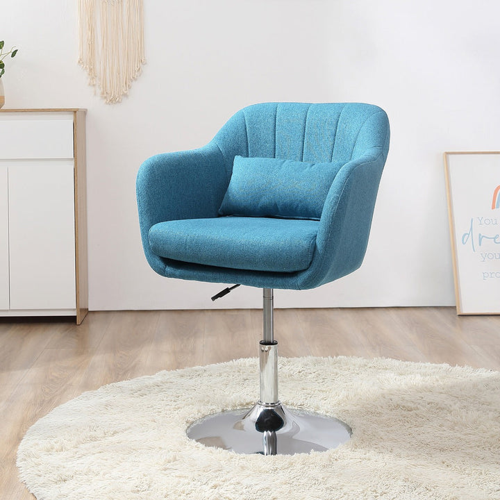 Cadeira de Escritório Giratória 360° Tamborete de Bar Cozinha Cabeleireiro com Encosto Envolvente Altura Ajustável Apoio para os Braços e Almofada 57x57x77,5-87cm Azul