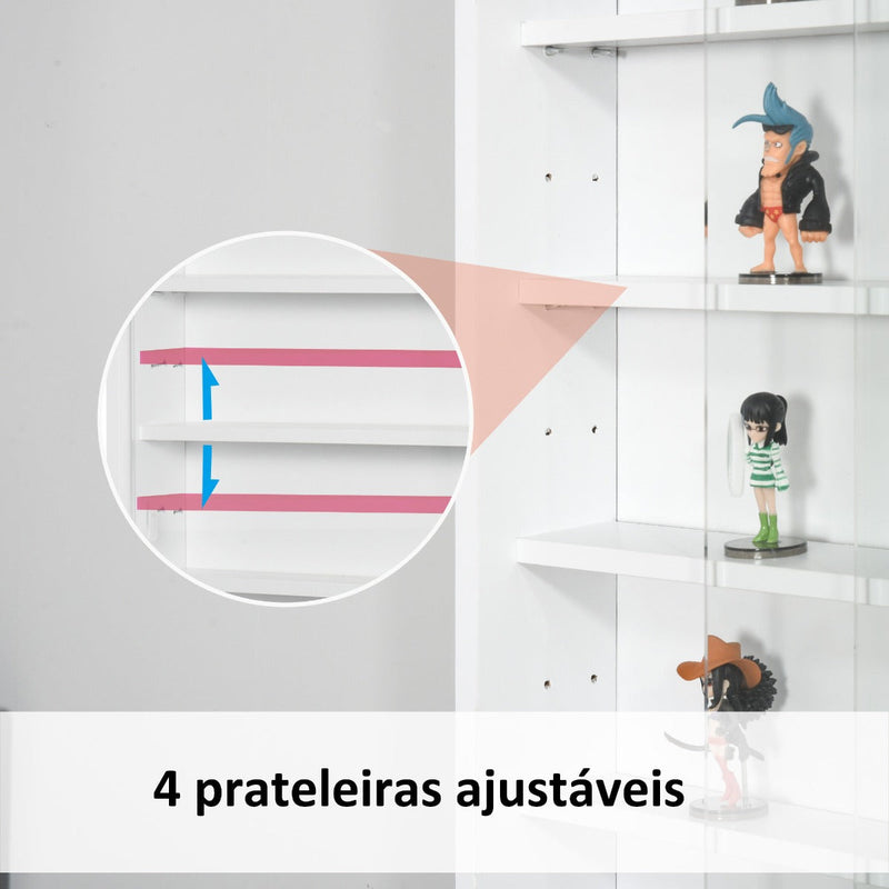 Vitrine de Parede de Madeira com Prateleiras Ajustáveis e 2 Portas Corredeiras de Vidro para Coleções Perfumes Bonecos de Decoração 80x9,5x60cm Branco