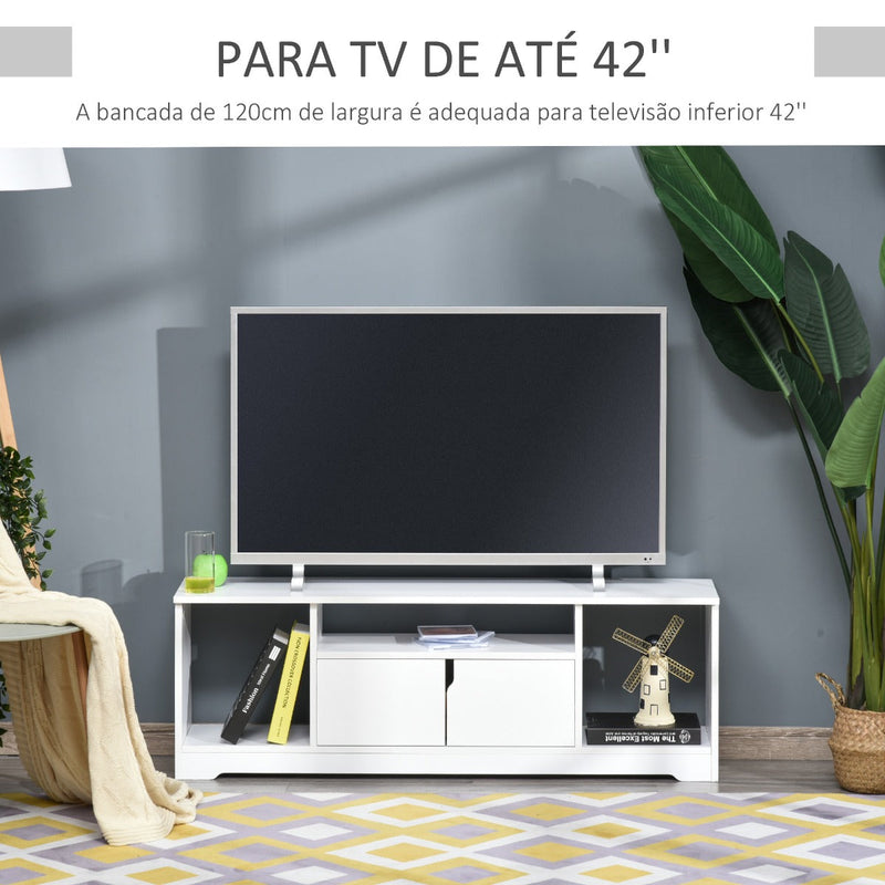 Móvel de TV para Televisores de até 42” Móvel de Sala de Estar Moderno com Armário de Dupla Porta e 3 Compartimentos Abertos 120x30x41cm Branco