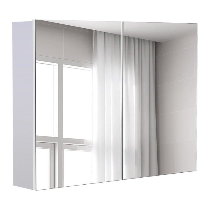 Armário de banheiro com espelho de parede Gabinete 2 portas com 3 prateleiras internas Estilo moderno para quarto Sala 80x15x60 cm Branco