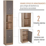 Armário alto para banheiro com 2 portas e 2 prateleiras abertas Móveis auxiliares para sala de estar Corredor 30x24x170 cm Carvalho e cinza