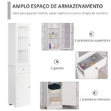 Armário Alto para Casa de Banho Móvel Auxiliar de Banheiro de Estilo Moderno com 2 Portas Prateleiras Ajustáveis e 1 Gaveta 40x27x171,5cm Branco