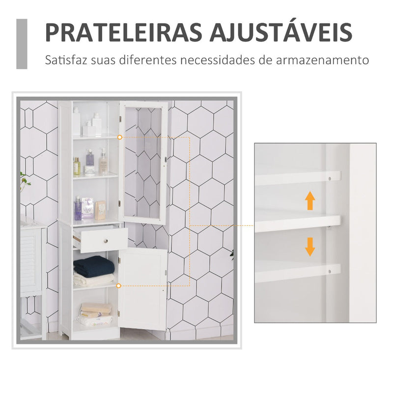 Armário Alto para Casa de Banho Móvel Auxiliar de Banheiro de Estilo Moderno com 2 Portas Prateleiras Ajustáveis e 1 Gaveta 40x27x171,5cm Branco