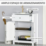 Armário de Casa de Banho com 1 Gaveta e Prateleira Interior Ajustável Móvel Auxiliar de Armazenamento Multifuncional para Sala de Estar Cozinha 60x30x80cm Branco