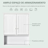 Armário Casa de Banho com 2 Portas Prateleira Interior Ajustável e Compartimento Aberto Móvel Auxiliar Suspenso Multiúso para Cozinha 60x20x70,5cm Branco