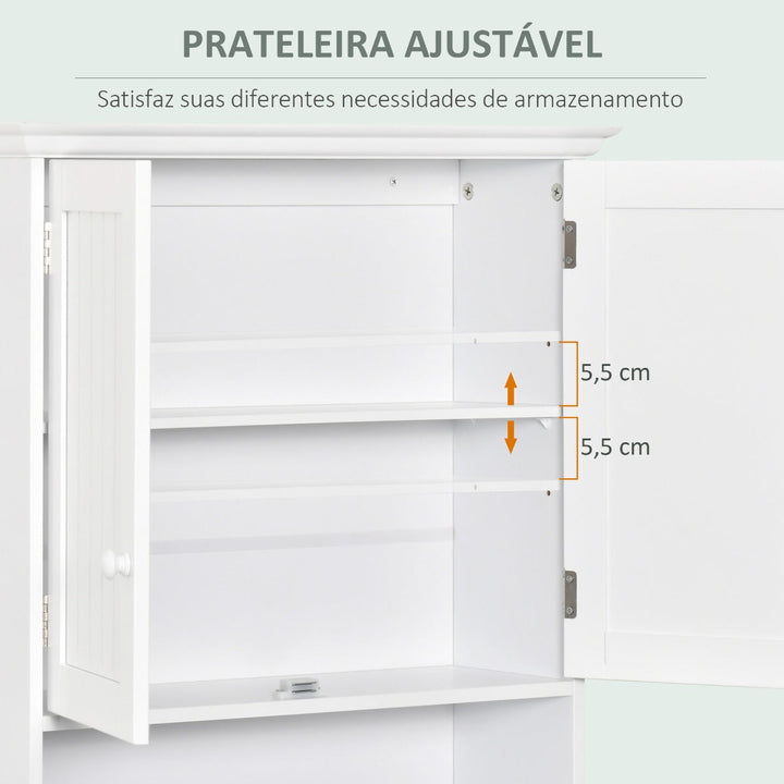 Armário Casa de Banho com 2 Portas Prateleira Interior Ajustável e Compartimento Aberto Móvel Auxiliar Suspenso Multiúso para Cozinha 60x20x70,5cm Branco