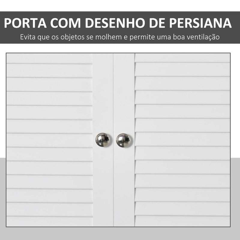 Kleanklin Armário Casa de Banho de Parede com 2 Portas de Persiana Prateleira Interior e Barra para Toalhas Móvel Auxiliar Suspenso Moderno Multiuso para Cozinha 60x23x60cm Branco