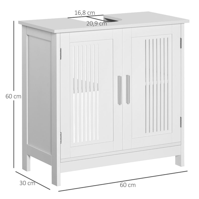 Móvel para Lavatório Armário Casa de Banho de Chão de Madeira com 2 Portas Ventiladas e Prateleira Interior Ajustável Moderno 60x30x60 cm Branco