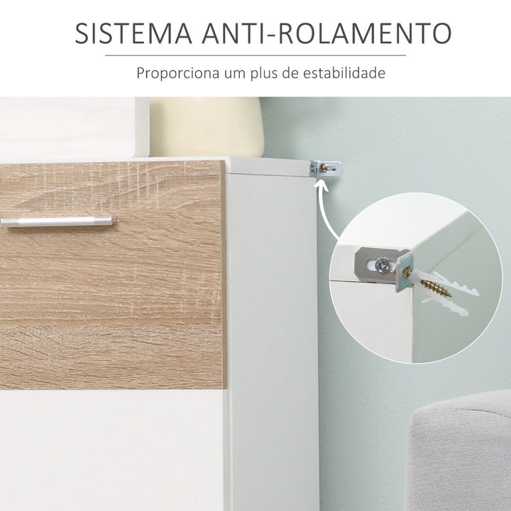 Armário Casa de Banho com 2 Portas e Prateleiras Interiores Ajustáveis Móvel Auxiliar de Madeira Multiuso para Sala de Estar Cozinha Sala de Jantar 60x30x85cm Branco e Madeira Natural