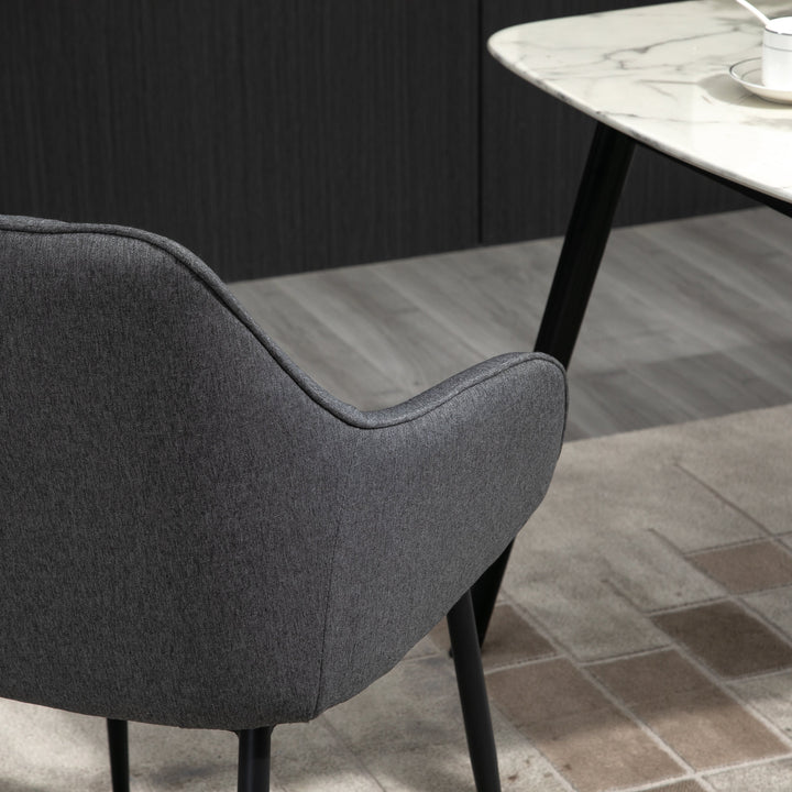 Conjunto de 2 cadeiras de jantar decorativas estofadas em linho com encosto ergonômico, braços e pernas de metal 59,5x56,5x81 cm cinza