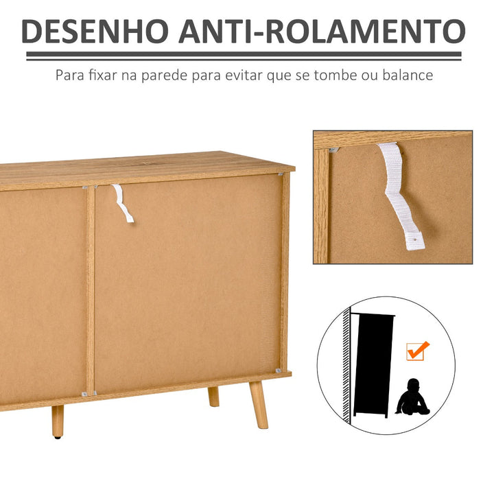 Móvel Aparador tipo Buffet para Sala de Jantar Cozinha com 2 Portas Corredeiras Prateleiras Interior Ajustáveis e Pés de Madeira 130x40x74,5cm Natural e Branco