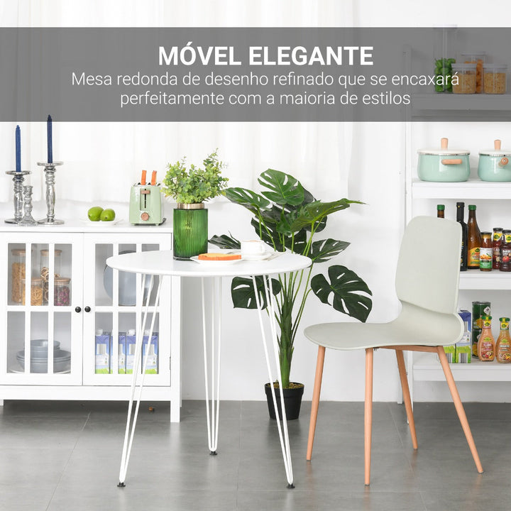 Mesa de Sala de Jantar Redonda com Pés em Forma de Garfo Metálicos Estilo Moderno para Cozinha Sala de Estar Cafeteria Ø70x75cm Branco