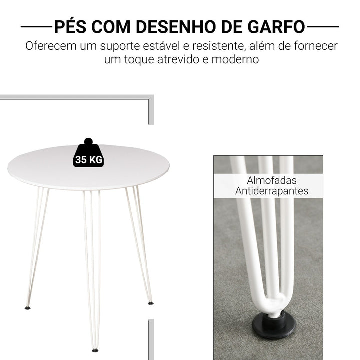 Mesa de Sala de Jantar Redonda com Pés em Forma de Garfo Metálicos Estilo Moderno para Cozinha Sala de Estar Cafeteria Ø70x75cm Branco