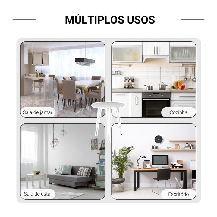 Mesa de Sala de Jantar Redonda com Pés em Forma de Garfo Metálicos Estilo Moderno para Cozinha Sala de Estar Cafeteria Ø70x75cm Branco