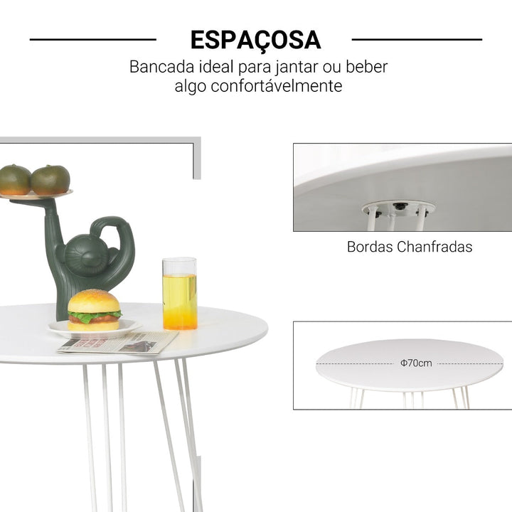 Mesa de Sala de Jantar Redonda com Pés em Forma de Garfo Metálicos Estilo Moderno para Cozinha Sala de Estar Cafeteria Ø70x75cm Branco