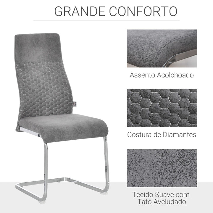 Conjunto de 4 Cadeiras de Sala de Jantar Estofadas em Veludo com Assento Acolchoado e Pés de Metal Cadeiras Cantilever Modernas 45x61x98cm Cinza