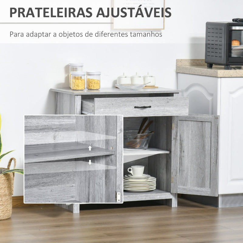 Aparador de Cozinha com 1 Gaveta e Prateleira Interior Ajustável Móvel Auxiliar Decorativo para Sala de Jantar Sala de Estar 80x39,7x80cm Cinza